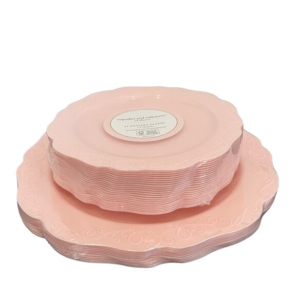 36pc Cupcakes & Cashmere Pink Disposable Dinner and Dessert Plate Set NEW - Picture 1 of 11